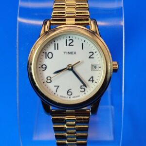 Vintage‎ 1996 Timex Indiglo Date 25mm Women's Quartz Watch Gold Size 4-8+
